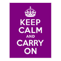 Purple Keep Calm and Carry On Postcard