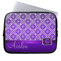Purple Lace Faux Jewelled Monogram Laptop Laptop Sleeve