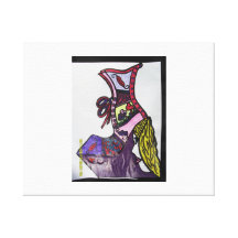 purple lady in shoe stretched canvas prints
