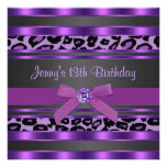 Purple Leopard Girls 13th Birthday Party Invitations