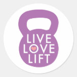 Purple "Live Love Lift" Round Stickers