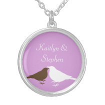 Purple love birds pair keepsake chain jewellery necklaces