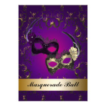Purple Mardi Gras Masks Masquerade Party Invitation