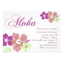 Purple & Mint Flower Aloha Birthday Invitation