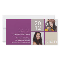 Purple modern block class of grad announcement photo cards