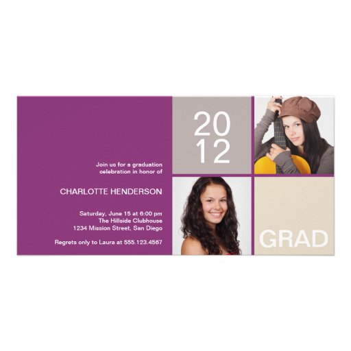 Purple modern block class of grad announcement customised photo card