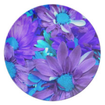 Purple N Turquoise Daisy Bouquet Plate
