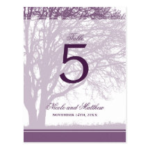 Purple Oak Tree Fall Wedding Table Number Post Card