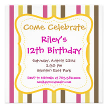 Purple Orange Stripes Birthday Party Invitations