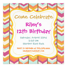 Purple Orange Stripes Birthday Party Invitations
