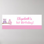Purple Owl Custom Birthday Banner Poster Print