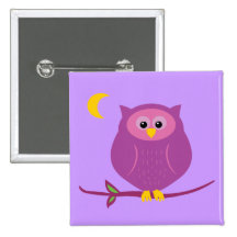 Purple Owl Pinback Buttons