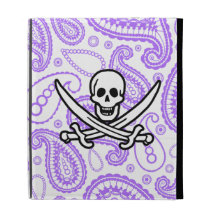 Purple Paisley Pattern Jolly Roger; Pirate iPad Folio Case