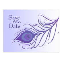 Purple Peacock Feather Save The Date Postcard
