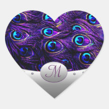 Purple Peacock Wedding Invitation Envelope Seals Heart Stickers