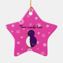 Purple penguin pink snowflakes pattern christmas ornament