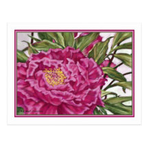 Purple Peony Flowers Garden Painting Post Card