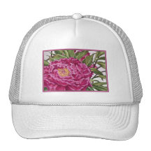 Purple Peony Flowers Garden Painting Trucker Hats