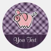 Purple Pig Round Stickers