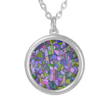 Purple Pink Abstract Mosaic Pattern Necklace