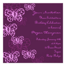 Purple & Pink Butterfly Birthday Invitation