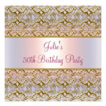 Purple Pink Damask Womans 50th Birthday Party Personalized Invite