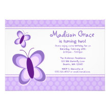Purple Polka Dot Butterfly Birthday Invitations