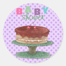 Purple Polka Dot & Cake Baby Shower Sticker/seal