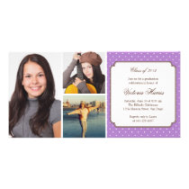 Purple preppy polka dot graduation announcement photo cards
