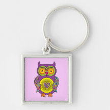 Purple Psychedelic Owl Key Chain
