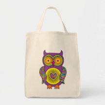 Purple Psychedelic Owl Tote Bags