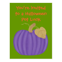 Purple Pumpkin Halloween Dinner Party Postcards