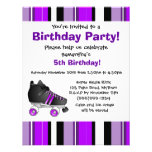 Purple Roller Skate Birthday Party - Purple Stripe Custom Announcements