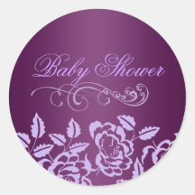 Purple Rose Baby Shower Envelope Sticker/seal