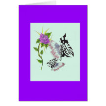 purple rose & butter fly greeting card