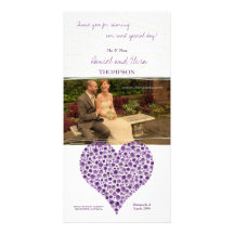 Purple Rose Heart Wedding Thank You Photo Card