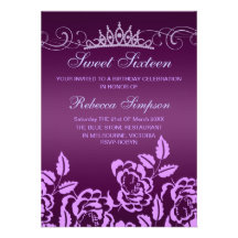 Purple Rose & Tiara Birthday Invitation