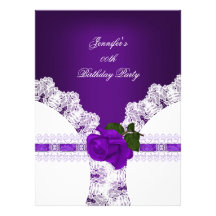 Purple Rose White Lace Birthday Party Personalized Invites