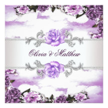 Purple Roses Lavender Purple White Cloud Wedding Personalised Announcement