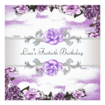Purple Roses Womans 40th Birthday Party Personalized Announcement