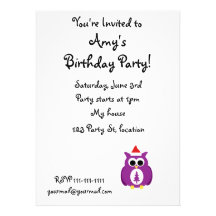 Purple santa owl custom invites