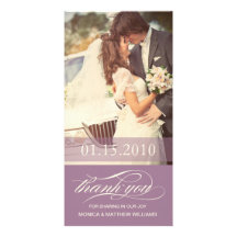PURPLE SCRIPT THANKS | WEDDING THANK YOU CARD PHOTO GREETING CARD
