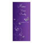 Purple Silver Butterfly Floral Menu Card Customised Rack Card