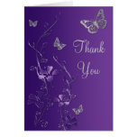 Purple Silver Butterfly Floral Thank You Note Card