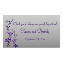 Purple, Silver Floral with Butterflies Favour Tag Business Card Templates
