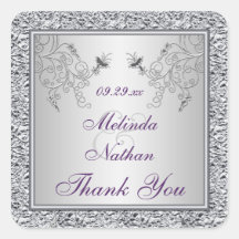 Purple Silver Foil Floral Wedding Favour Sticker