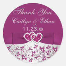 Purple, Silver Gray Floral Wedding Favor Sticker