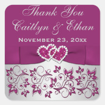 Purple, Silver Gray Floral Wedding Favor Sticker