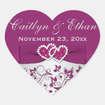 Purple, Silver Gray Floral Wedding Favor Sticker