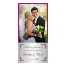 Purple, Silver Scrolled Wedding Photo Card